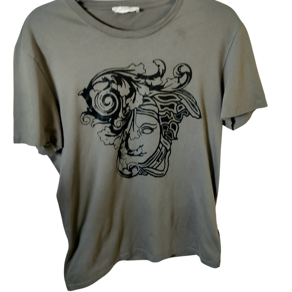 Versace Collection Medusa Graphic T-Shirt Olive Green‎ Grey Mens Crew Neck Tee